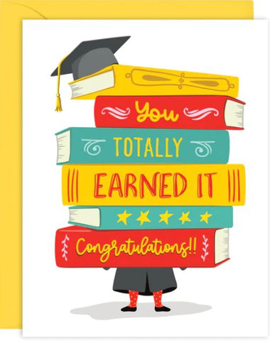 You Totally Earned It- Book Pile Grad Card
