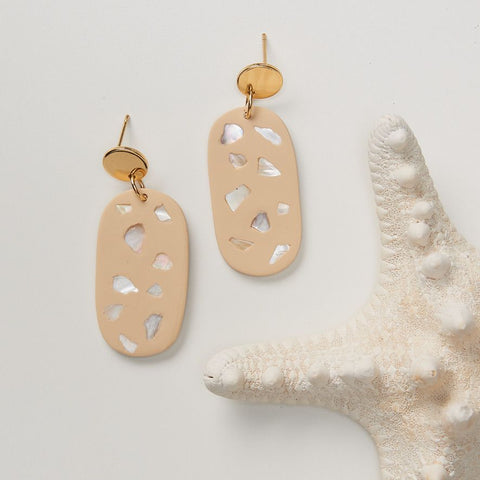 Mother of Pearl Speckled Oblong Earrings
