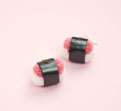 Mini Spam Musubi Pom Pom Earrings