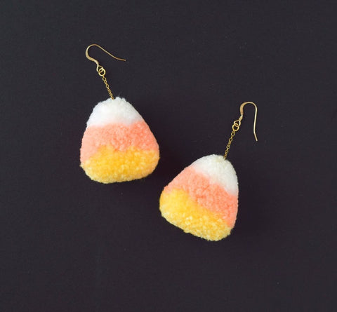 Mini Pastel Candy Corn Pom Pom Earrings