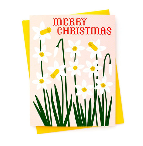 White Daffodil Xmas Card