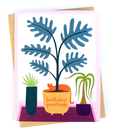 Kitty and Plants Birthday Card