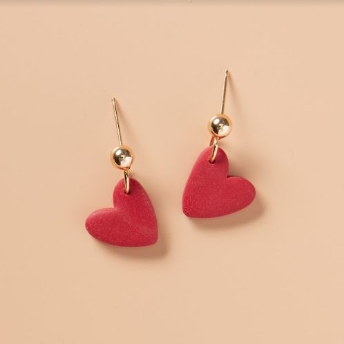 Love Mini Pearl Heart Earrings- Red