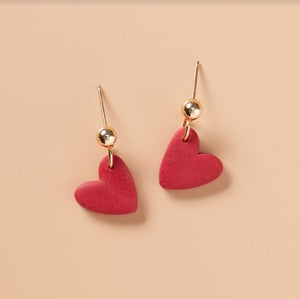 Love Mini Pearl Heart Earrings- Red