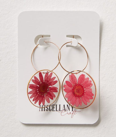 Pressed Pink Daisy Hoops
