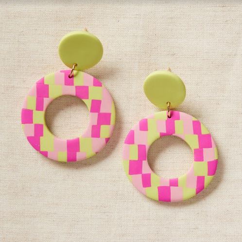 Abstract Neon Checker Donut Earrings
