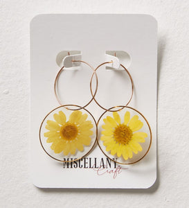 Pressed Yellow Daisy Hoops