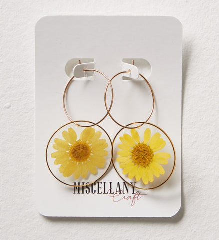 Pressed Yellow Daisy Hoops
