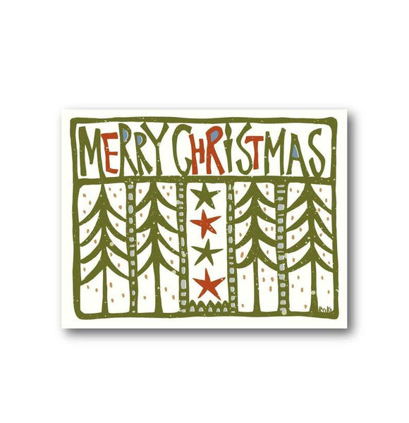 Set of 4 - Merry Christmas Tree Cards