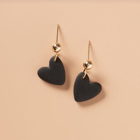 Love Mini Pearl Heart Earrings- Black