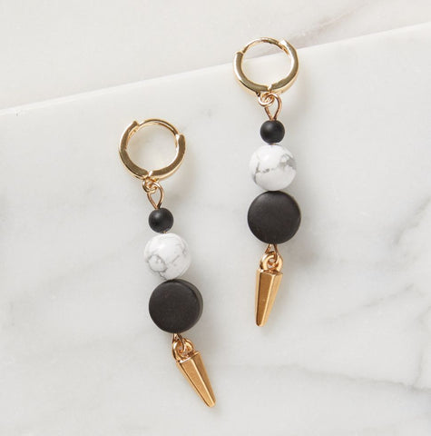 Black and Marble Beaded Earrings