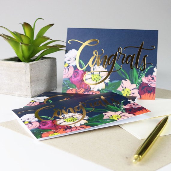 Floral and Gold Foil Congrats Card