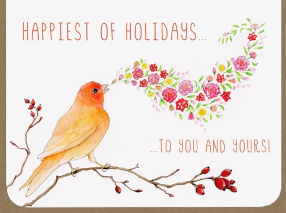 HOLIDAY- Canary and Flowers- Greeting Card