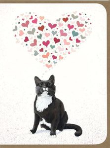 Tuxedo Cat With Big Heart- Greeting Card